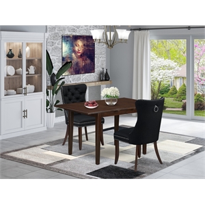 East West Furniture 3-Piece Kitchen Set in Mahogany/Black