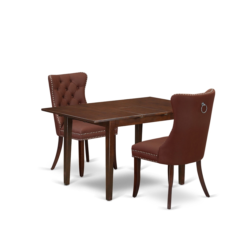 East West Furniture 3-Piece Dinette Set in Mahogany/Burgundy