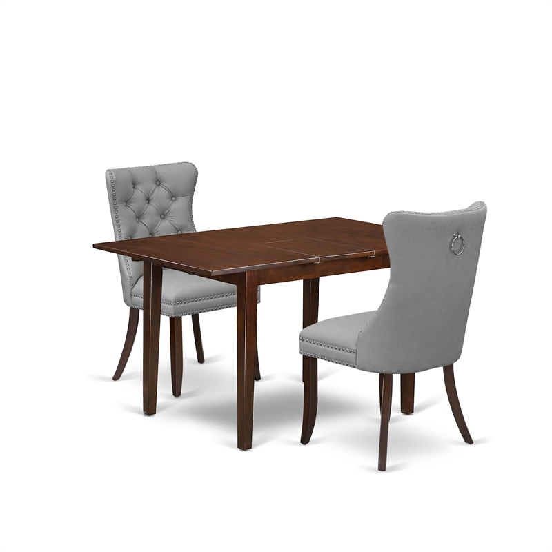 East West Furniture 3-Piece Dining Set in Mahogany/Light Gray