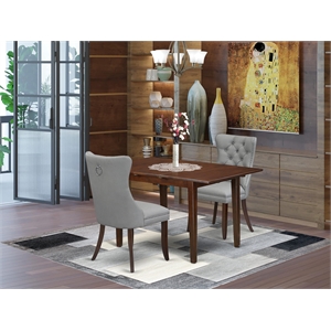 East West Furniture 3-Piece Dining Set in Mahogany/Light Gray
