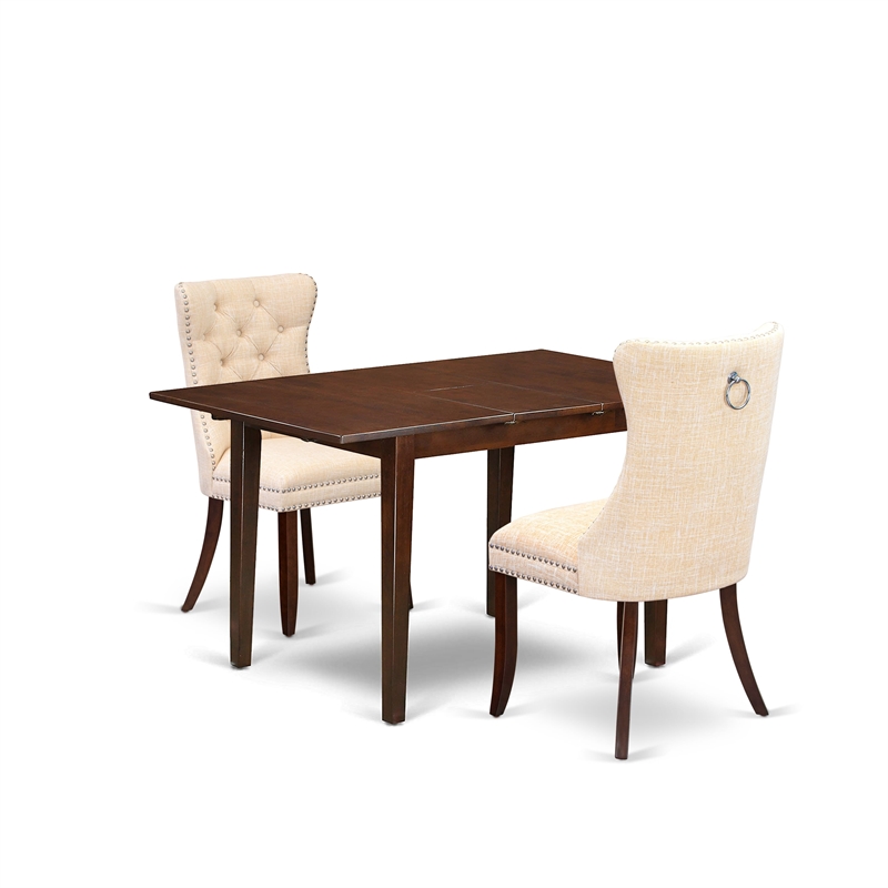 East West Furniture 3-Piece Kitchen Set in Mahogany/Light Beige