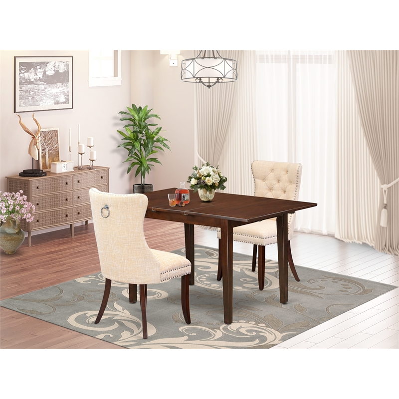 East West Furniture 3-Piece Kitchen Set in Mahogany/Light Beige