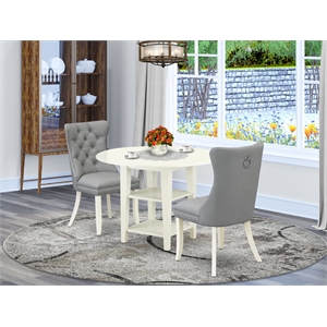 East West Furniture 3-Piece Dining Table Set in Linen White/Light Gray