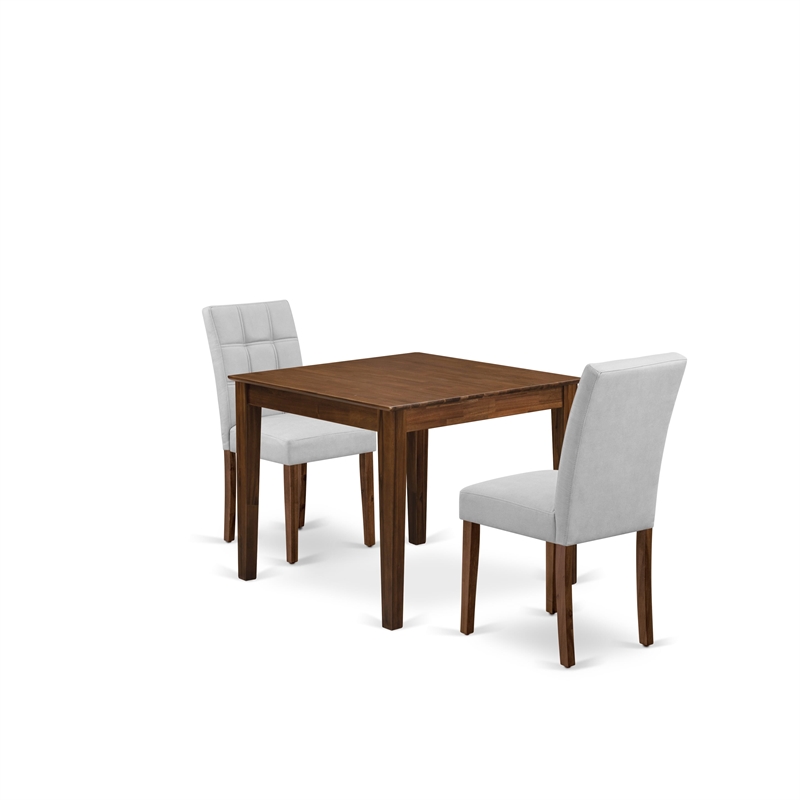 East West Furniture 3-Piece Modern Dining Table Set in Antique Walnut/Light Gray