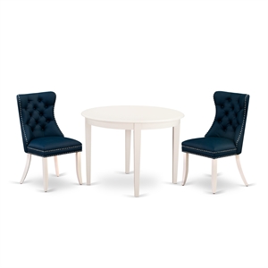 East West Furniture 3-Piece Dining Set for Small Spaces in Linen White/Navy Blue