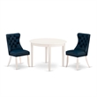 East West Furniture 3-Piece Dining Set for Small Spaces in Linen White/Navy Blue