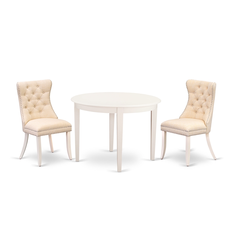 East West Furniture 3-Piece Dining Table Set in Linen White/Light Beige