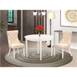 East West Furniture 3-Piece Dining Table Set in Linen White/Light Beige