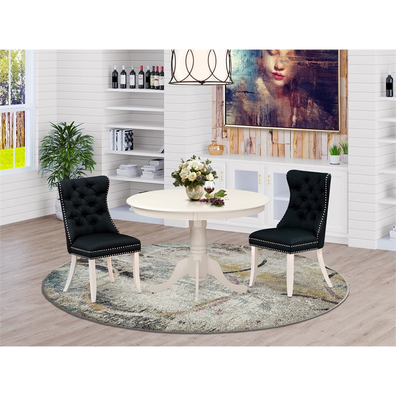 East West Furniture 3-Piece Dining Set in Linen White/Black