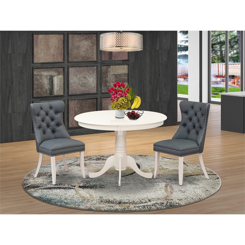 East West Furniture 3-Piece Dining Set in Linen White/Platinum Gray