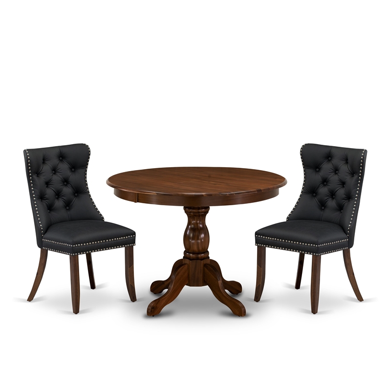 East West Furniture 3-Piece Dining Set in Dark Gray/Antique Walnut