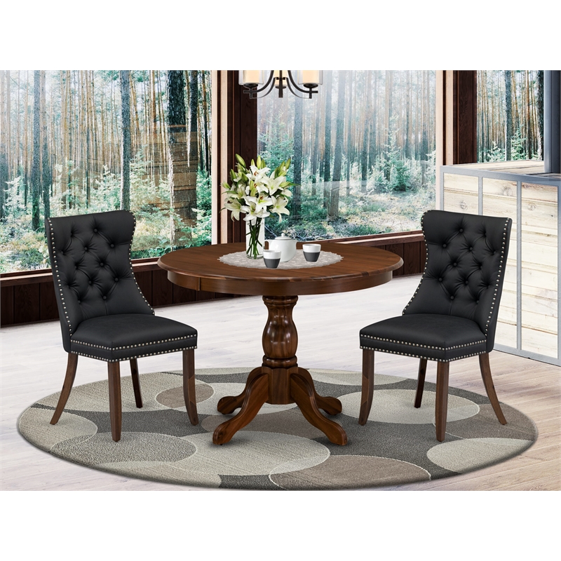 East West Furniture 3-Piece Dining Set in Dark Gray/Antique Walnut