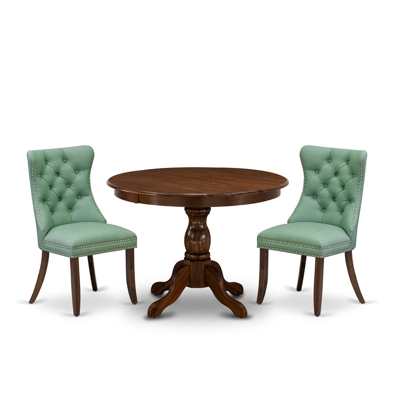 East West Furniture 3-Piece Dining Set in Willow Green/Antique Walnut