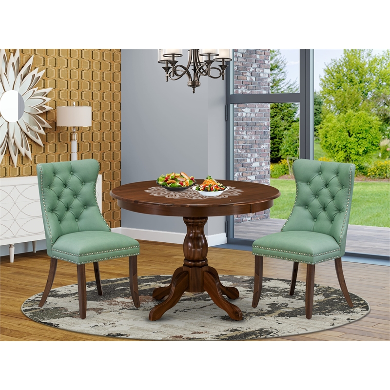 East West Furniture 3-Piece Dining Set in Willow Green/Antique Walnut