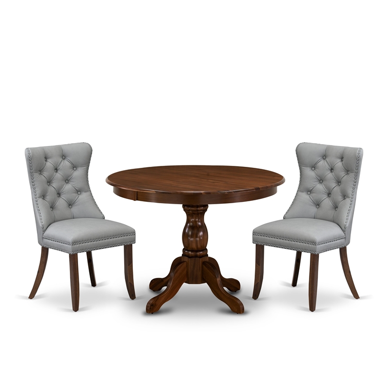 East West Furniture 3-Piece Dining Table Set  in Light Gray/Antique Walnut