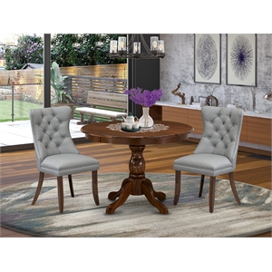 East West Furniture 3-Piece Dining Table Set  in Light Gray/Antique Walnut