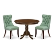 East West Furniture 3-Piece Kitchen Table Set in Mahogany/Willow Green