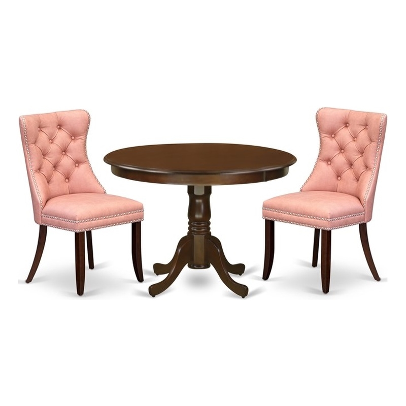 East West Furniture 3-Piece Dining Set in Mahogany/Beige Red