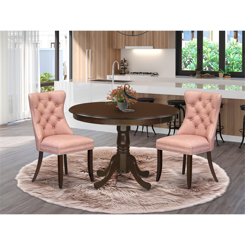 East West Furniture 3-Piece Dining Set in Mahogany/Beige Red