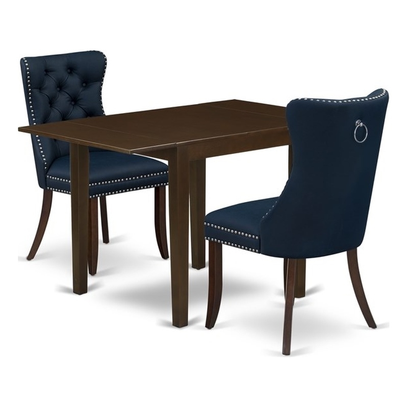 East West Furniture 3-Piece Kitchen Table Set in Mahogany/Navy Blue