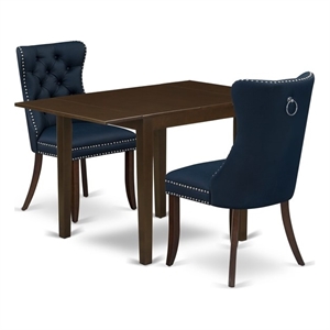 East West Furniture 3-Piece Kitchen Table Set in Mahogany/Navy Blue