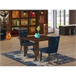 East West Furniture 3-Piece Kitchen Table Set in Mahogany/Navy Blue