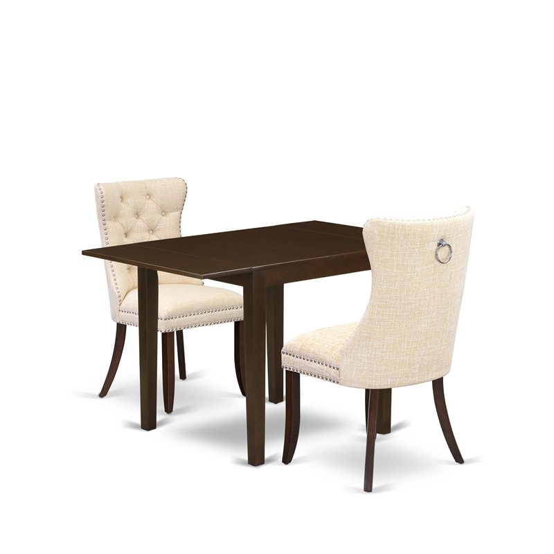 East West Furniture 3-Piece Dinette Set in Mahogany/Light Beige