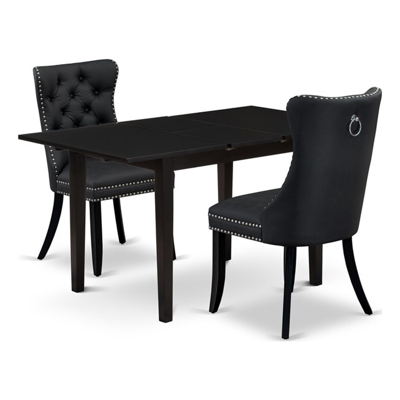 East West Furniture 3-Piece Dining Table Set in Black/Dark Gray