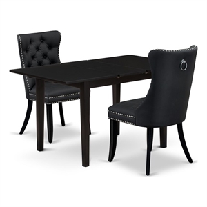 East West Furniture 3-Piece Dining Table Set in Black/Dark Gray