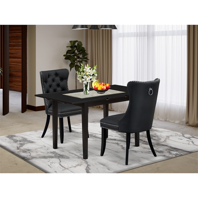 East West Furniture 3-Piece Dining Table Set in Black/Dark Gray
