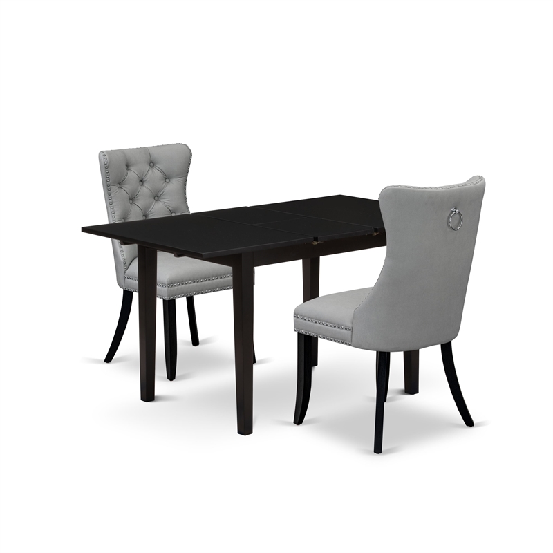 East West Furniture 3-Piece Dinette Set in Black/Light Gray