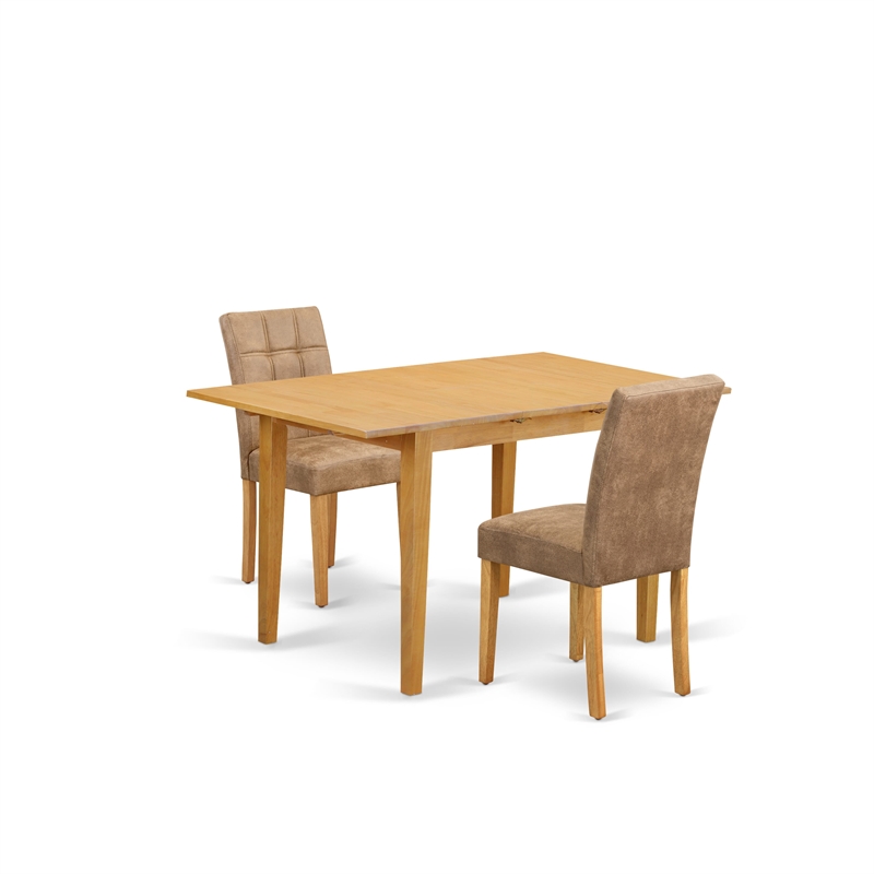 East West Furniture 3-Piece Kitchen Table Set in Oak/Brown Textured