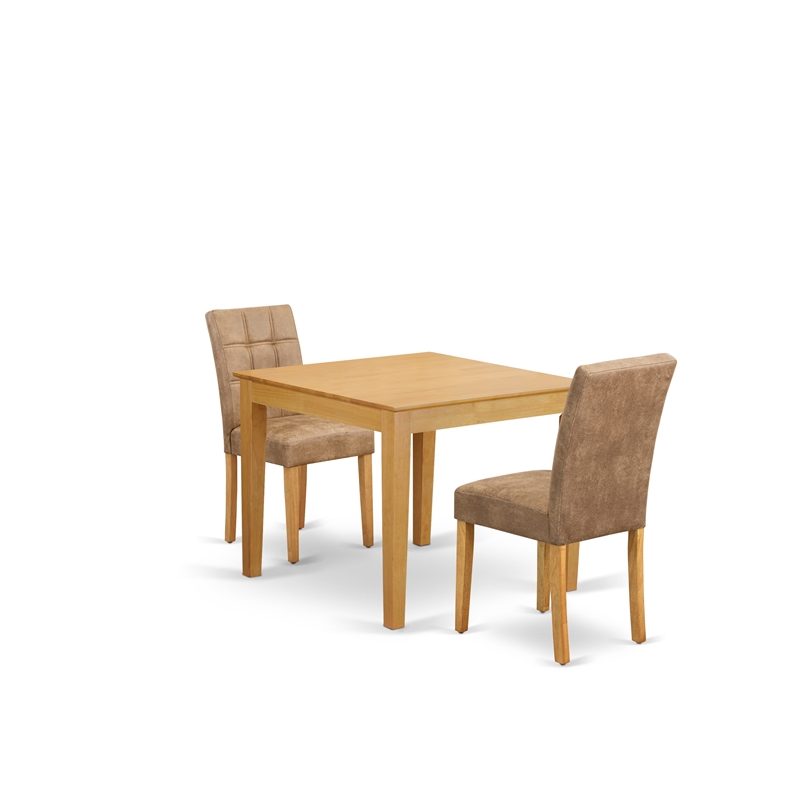 East West Furniture 3-Piece Kitchen Table Set in Oak/Brown Textured