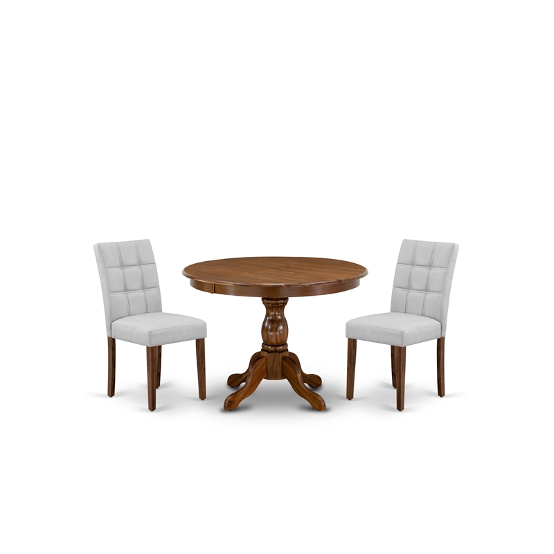 East West Furniture 3-Piece Dining Set in Antique Walnut/Light Gray