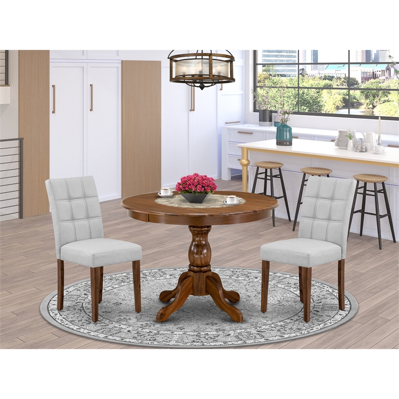 East West Furniture 3-Piece Dining Set in Antique Walnut/Light Gray