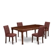 East West Furniture 5-Piece Kitchen Table Set in Mahogany/Burgundy