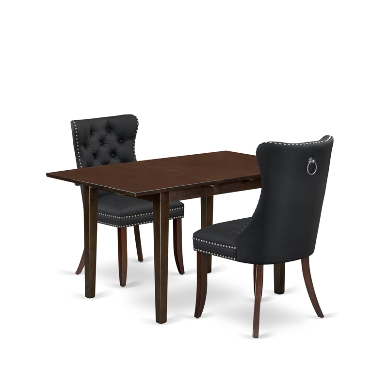 East West Furniture 3-Piece Dining Table Set in Mahogany/Dark Gray