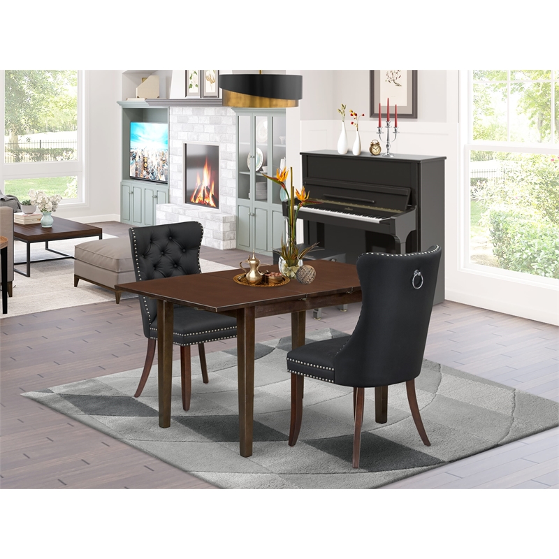 East West Furniture 3-Piece Dining Table Set in Mahogany/Dark Gray