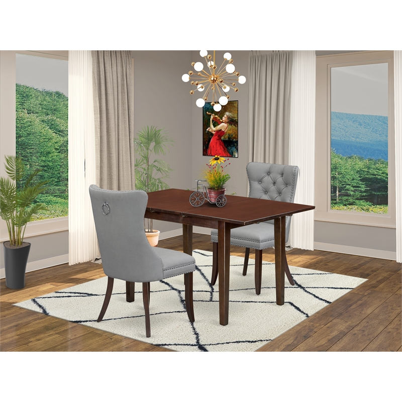 East West Furniture 3-Piece Kitchen Table Set in Mahogany/Light Gray