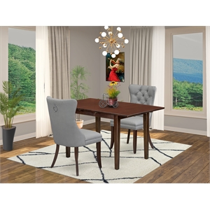 East West Furniture 3-Piece Kitchen Table Set in Mahogany/Light Gray