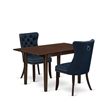 East West Furniture 3-Piece Dining Table Set in Mahogany/Navy Blue