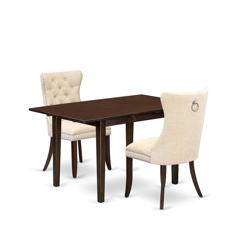 East West Furniture 3-Piece Dining Table Set in Mahogany/Light Beige