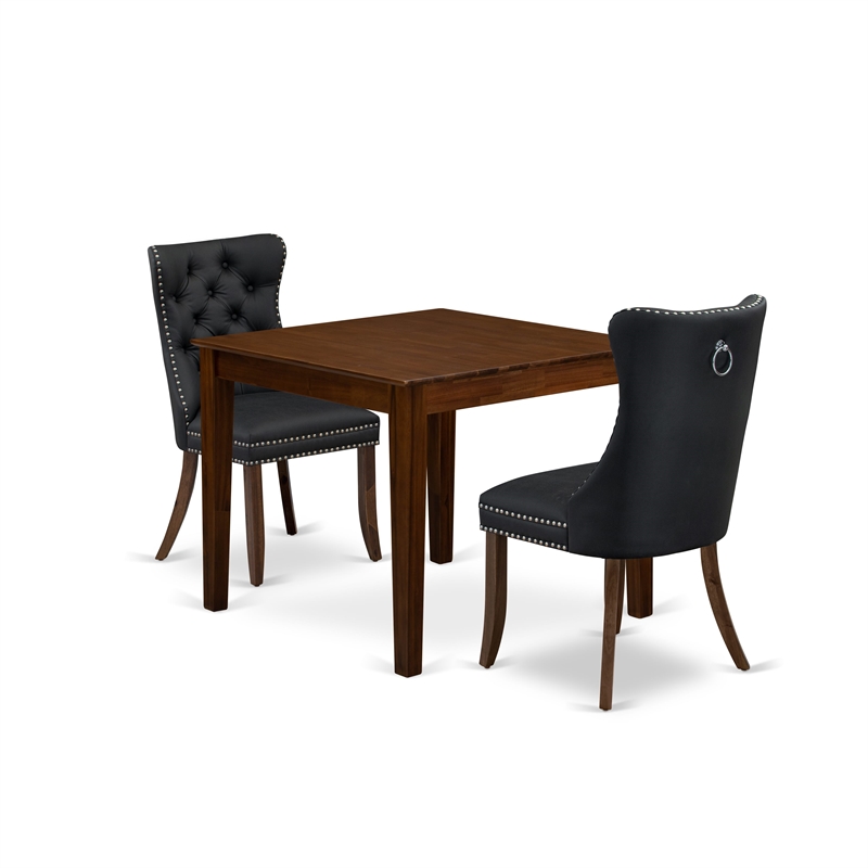 East West Furniture 3-Piece Dining Table Set in Dark Gray/Antique Walnut