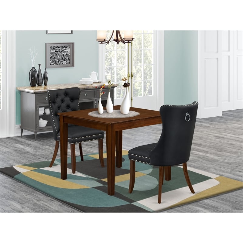 East West Furniture 3-Piece Dining Table Set in Dark Gray/Antique Walnut