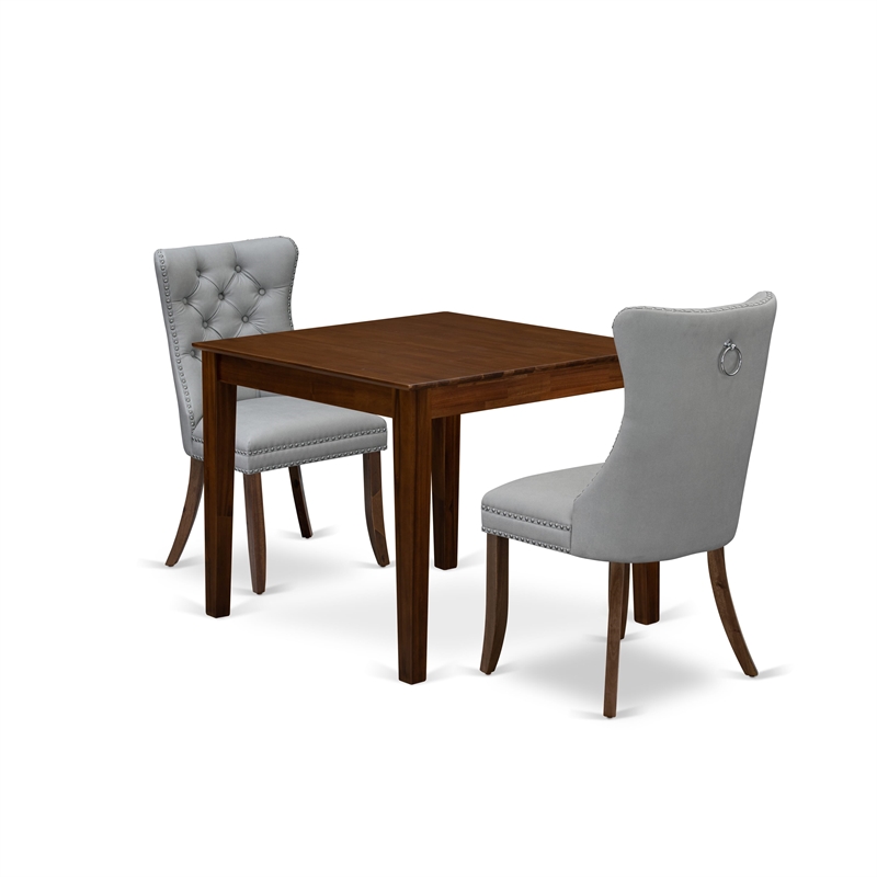 East West Furniture 3-Piece Dining Set in Light Gray/Antique Walnut