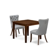 East West Furniture 3-Piece Dining Set in Light Gray/Antique Walnut