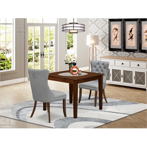 East West Furniture 3-Piece Dining Set in Light Gray/Antique Walnut