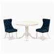 East West Furniture 3-Piece Dining Table Set in Linen White/Navy Blue