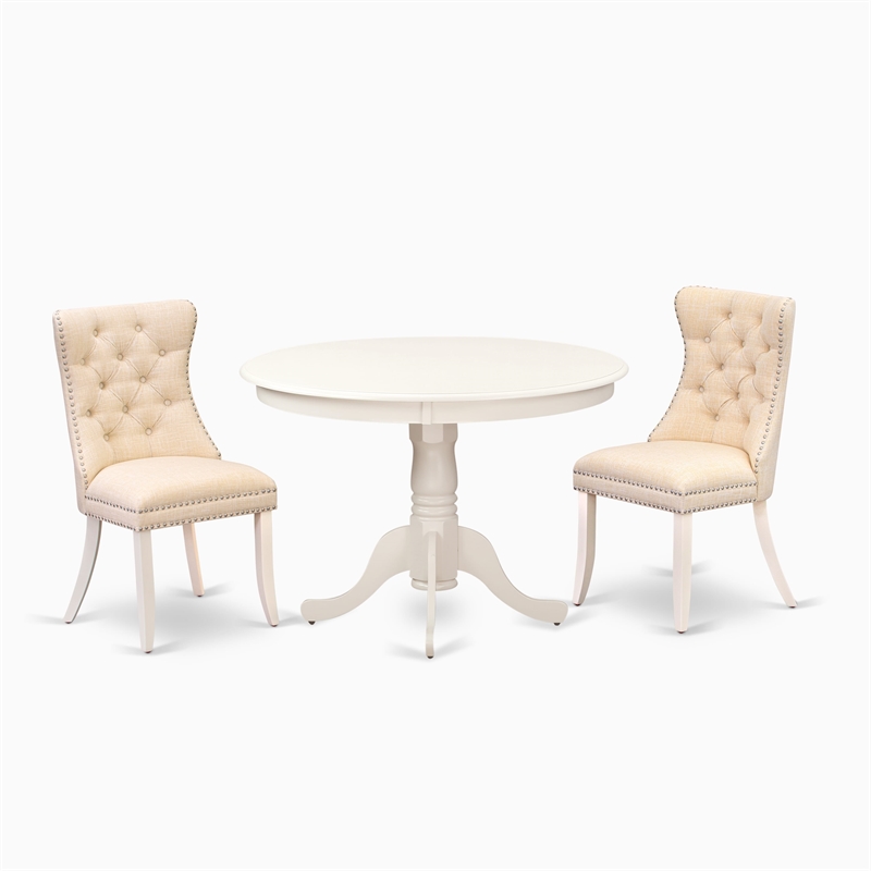 East West Furniture 3-Piece Dining Table Set  in Linen White/Light Beige