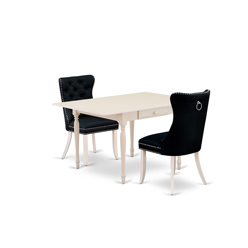 East West Furniture 3-Piece Kitchen Table Set in Linen White/Black